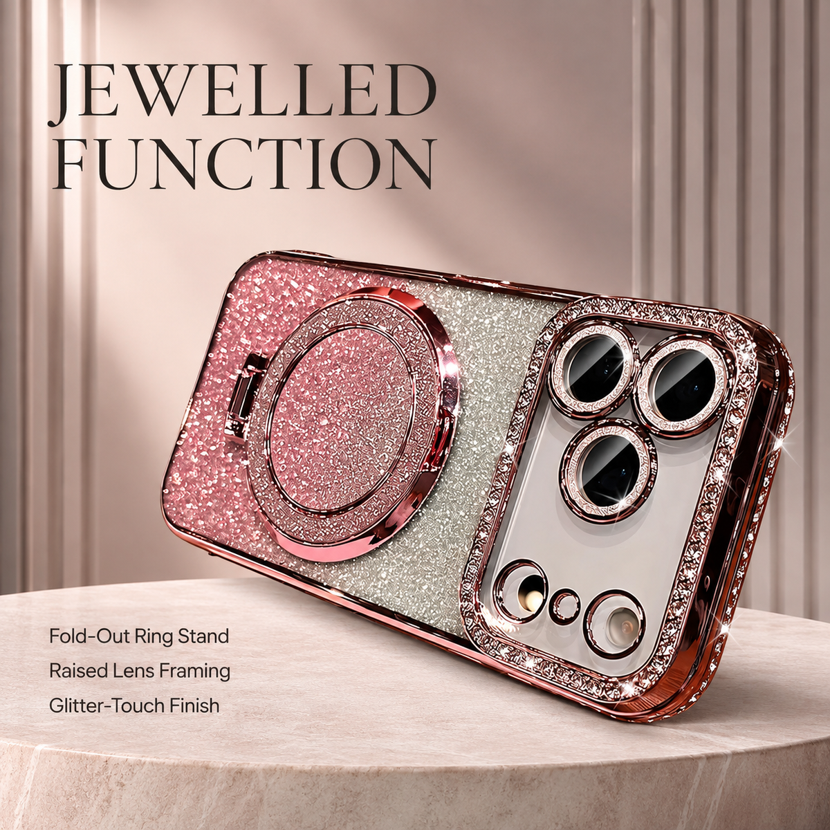 Premium iPhone Case MagSafe Rhinestone Diamond Magnetic Stand Holder Plating TPU Shockproof Non Slip Sparkling Protective Bumper Cover Case Design Pro