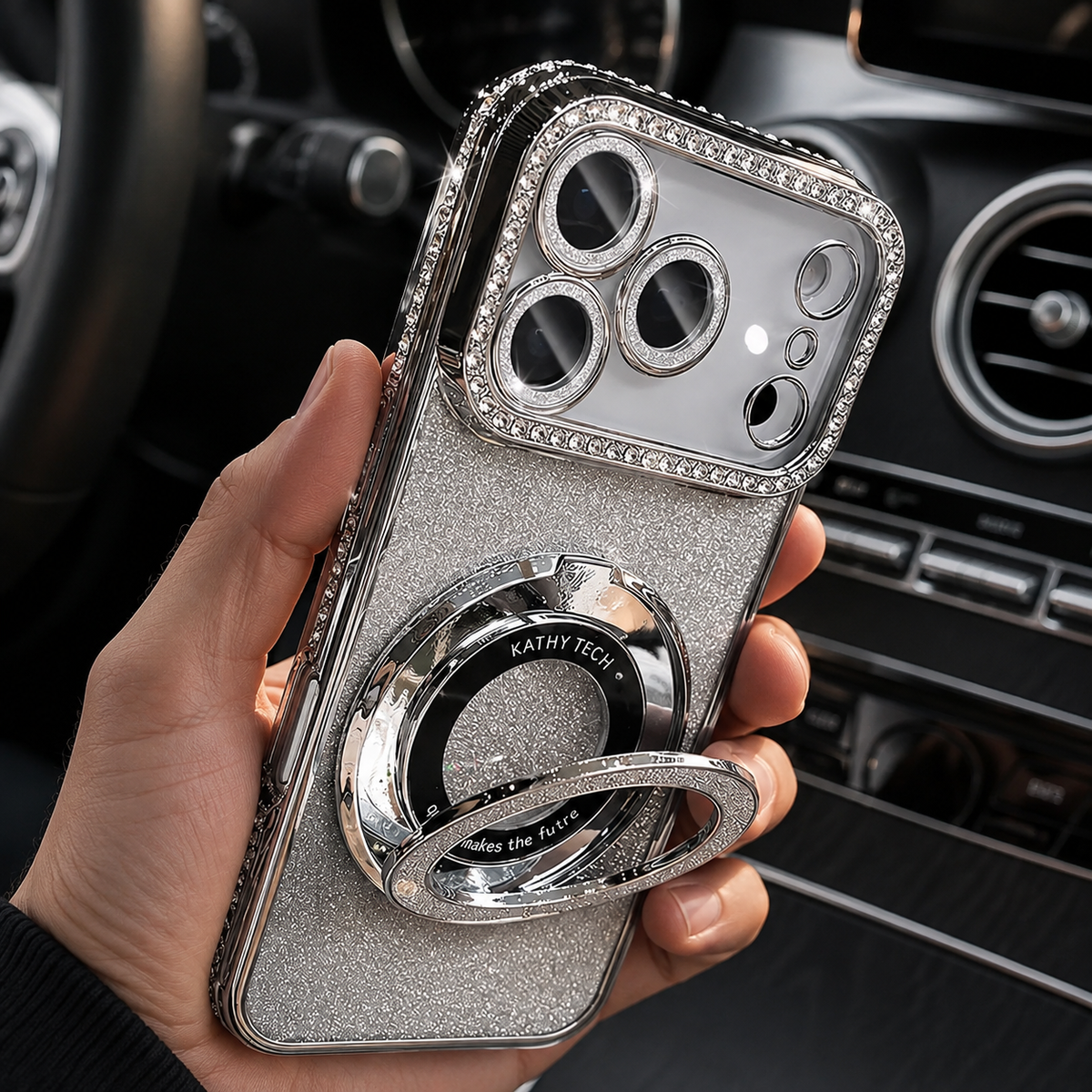 Premium iPhone Case MagSafe Rhinestone Diamond Magnetic Stand Holder Plating TPU Shockproof Non Slip Sparkling Protective Bumper Cover Case Design Pro