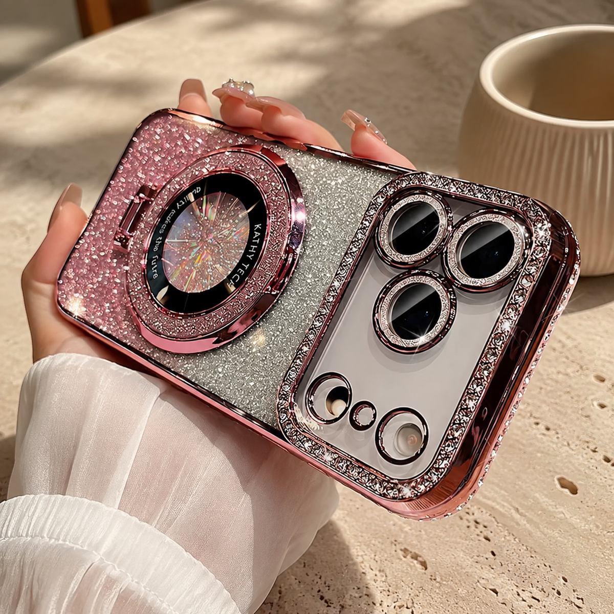 Premium iPhone Case MagSafe Rhinestone Diamond Magnetic Stand Holder Plating TPU Shockproof Non Slip Sparkling Protective Bumper Cover Case Design Pro