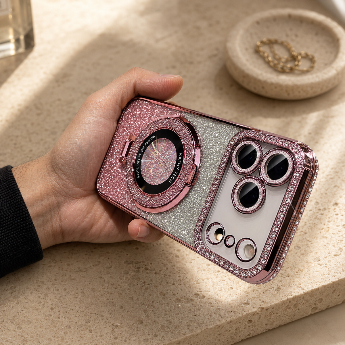 Premium iPhone Case MagSafe Rhinestone Diamond Magnetic Stand Holder Plating TPU Shockproof Non Slip Sparkling Protective Bumper Cover Case Design Pro