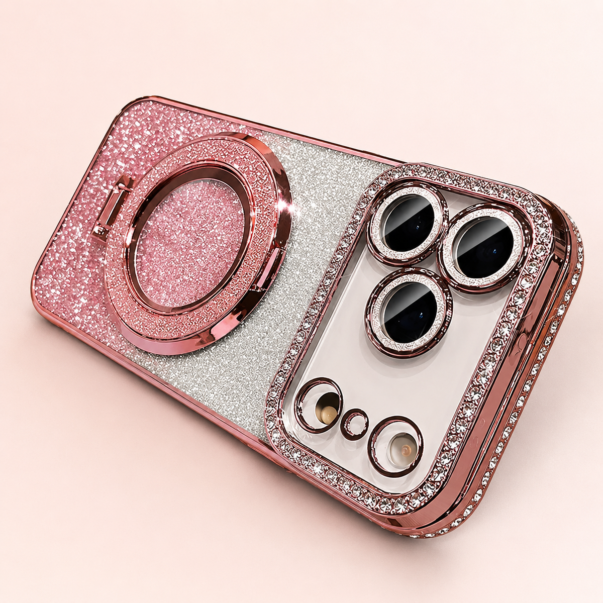 Premium iPhone Case MagSafe Rhinestone Diamond Magnetic Stand Holder Plating TPU Shockproof Non Slip Sparkling Protective Bumper Cover Case Design Pro
