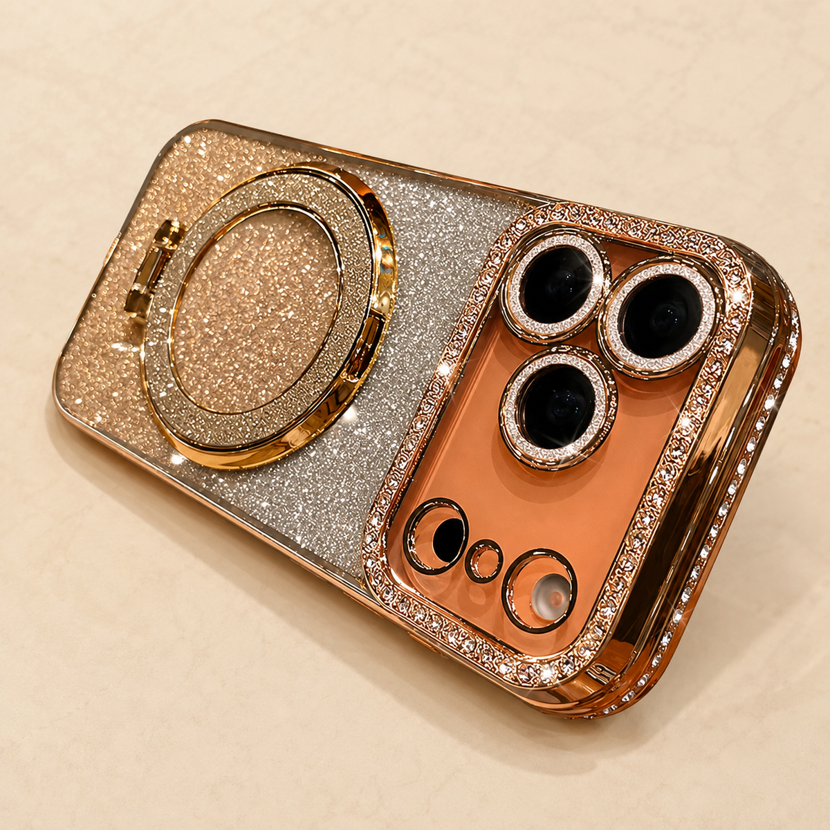 Premium iPhone Case MagSafe Rhinestone Diamond Magnetic Stand Holder Plating TPU Shockproof Non Slip Sparkling Protective Bumper Cover Case Design Pro