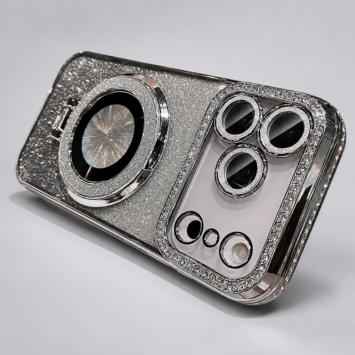 Premium iPhone Case MagSafe Rhinestone Diamond Magnetic Stand Holder Plating TPU Shockproof Non Slip Sparkling Protective Bumper Cover Case Design Pro