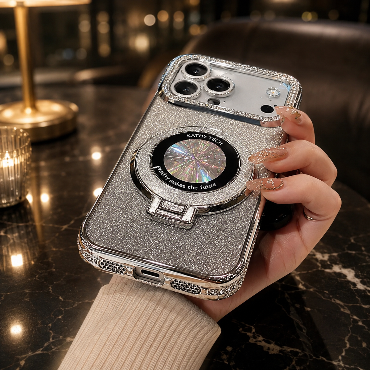 Premium iPhone Case MagSafe Rhinestone Diamond Magnetic Stand Holder Plating TPU Shockproof Non Slip Sparkling Protective Bumper Cover Case Design Pro