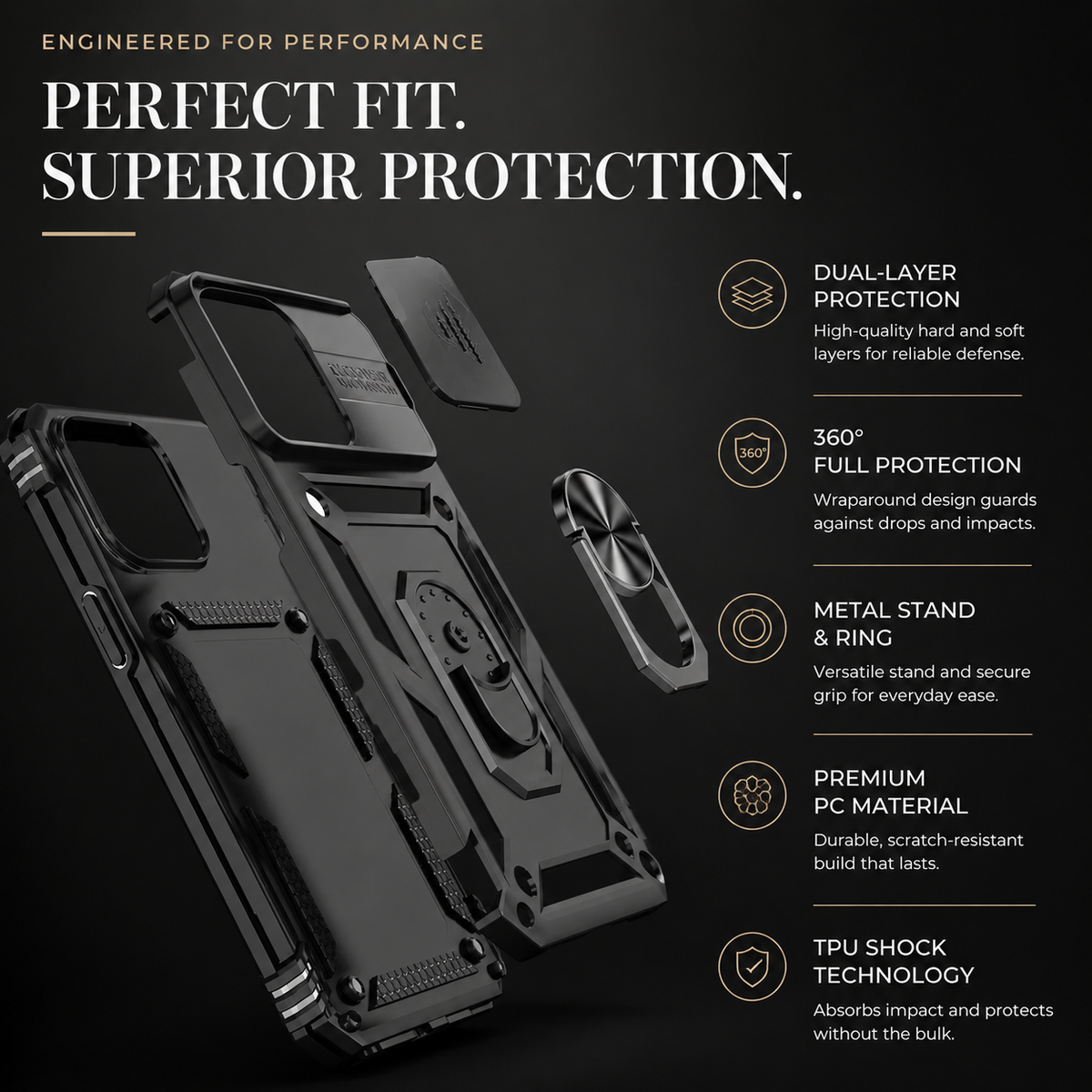 Premium iPhone Case MagSafe Rugged Armor Card Holder Kickstand Shockproof Camera Lens Protection Heavy Duty Cover 360 Rotating Stand Magnetic Grip Pro