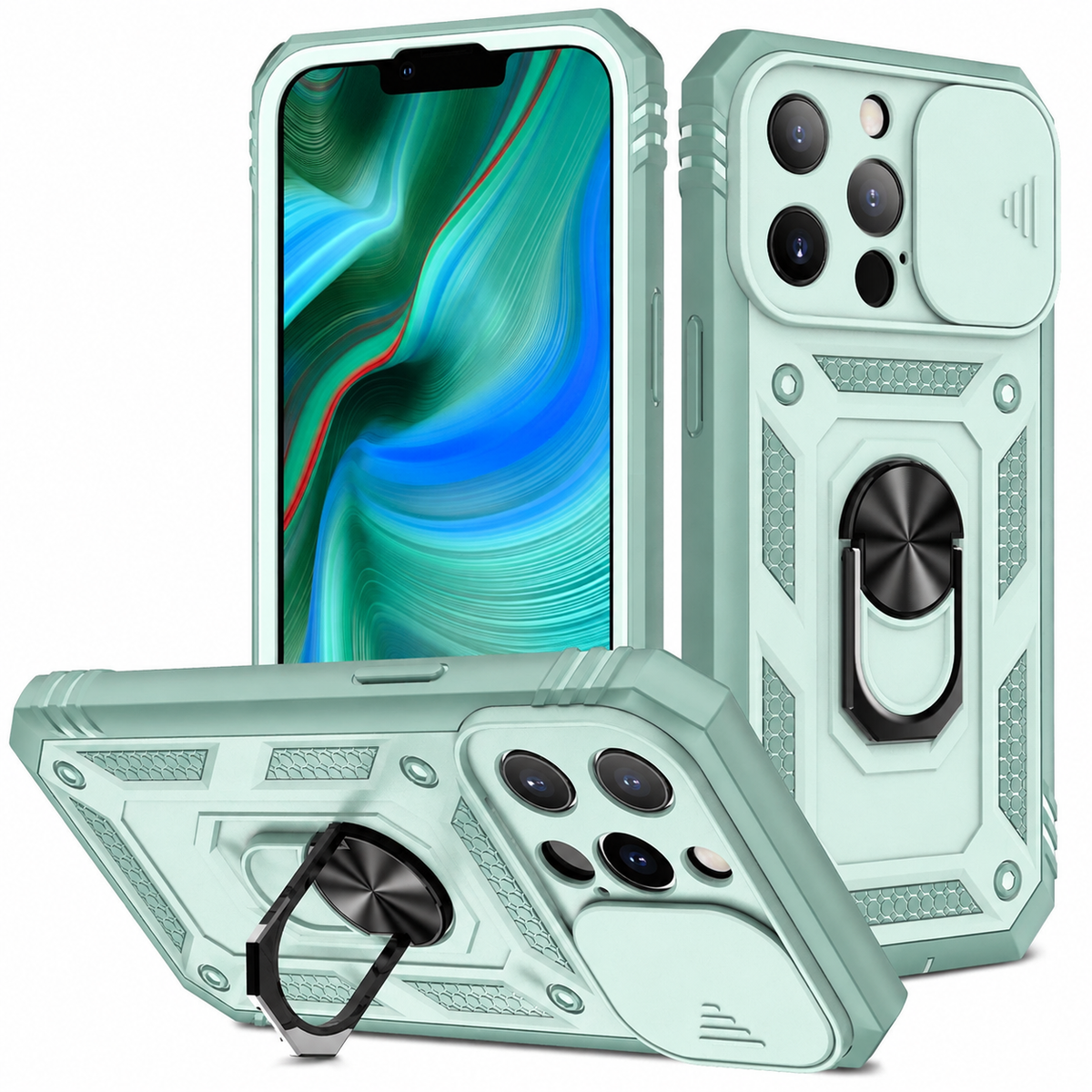 Premium iPhone Case MagSafe Rugged Armor Card Holder Kickstand Shockproof Camera Lens Protection Heavy Duty Cover 360 Rotating Stand Magnetic Grip Pro