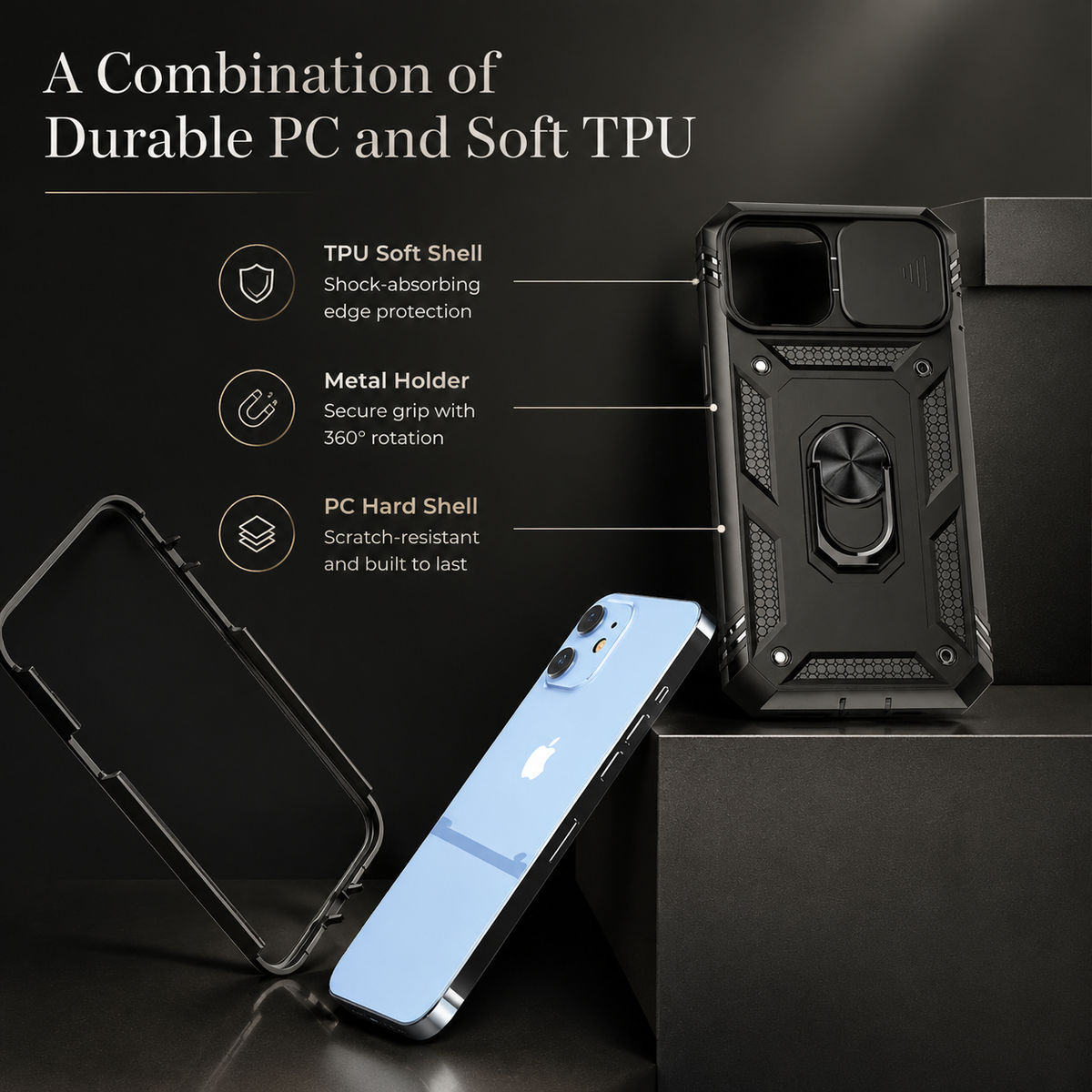 Premium iPhone Case MagSafe Rugged Armor Card Holder Kickstand Shockproof Camera Lens Protection Heavy Duty Cover 360 Rotating Stand Magnetic Grip Pro