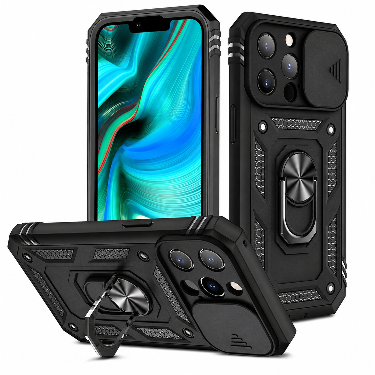 Premium iPhone Case MagSafe Rugged Armor Card Holder Kickstand Shockproof Camera Lens Protection Heavy Duty Cover 360 Rotating Stand Magnetic Grip Pro