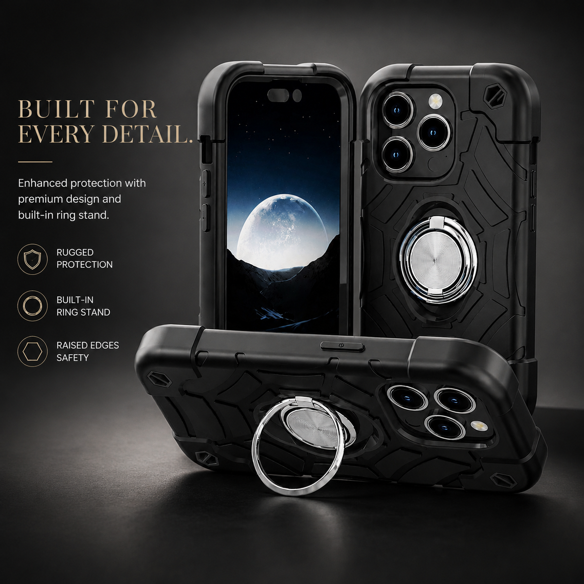 Premium iPhone Case MagSafe Rugged Armor Shockproof PC TPU Ring Holder Kickstand Anti Slip Grip Camera Protection Full Coverage Slim Protective Design