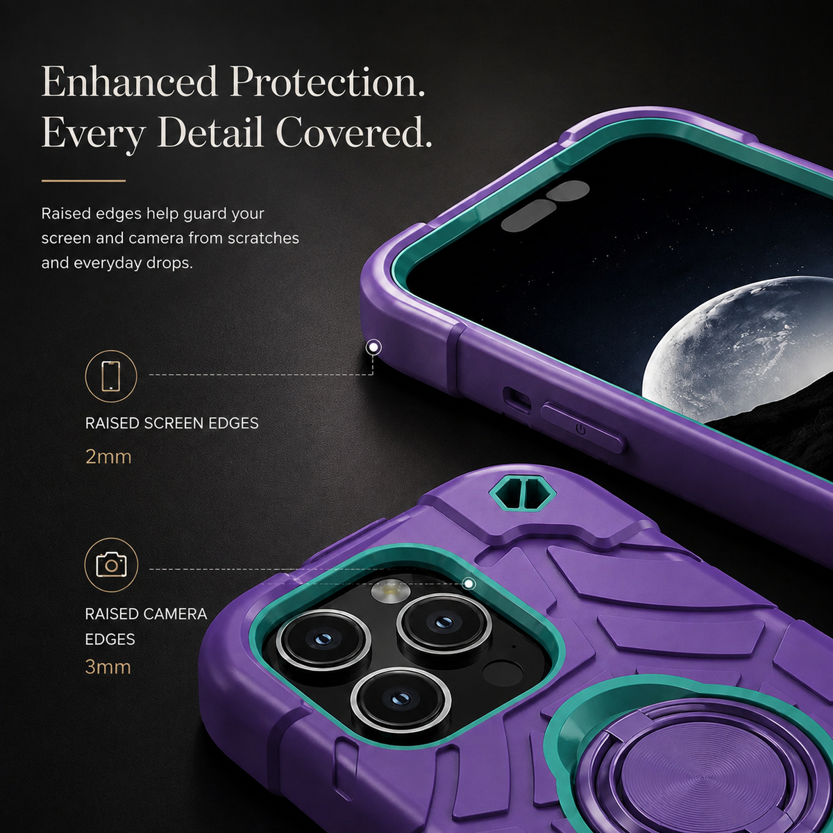 Premium iPhone Case MagSafe Rugged Armor Shockproof PC TPU Ring Holder Kickstand Anti Slip Grip Camera Protection Full Coverage Slim Protective Design