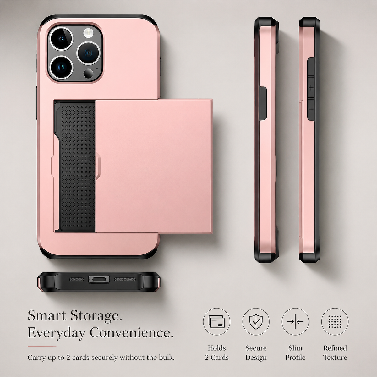 Premium iPhone Case MagSafe Rugged Slide Wallet Card Holder PC TPU Shockproof Protective Cover Anti Fingerprint Scratch Resistant Non Slip Armor Build