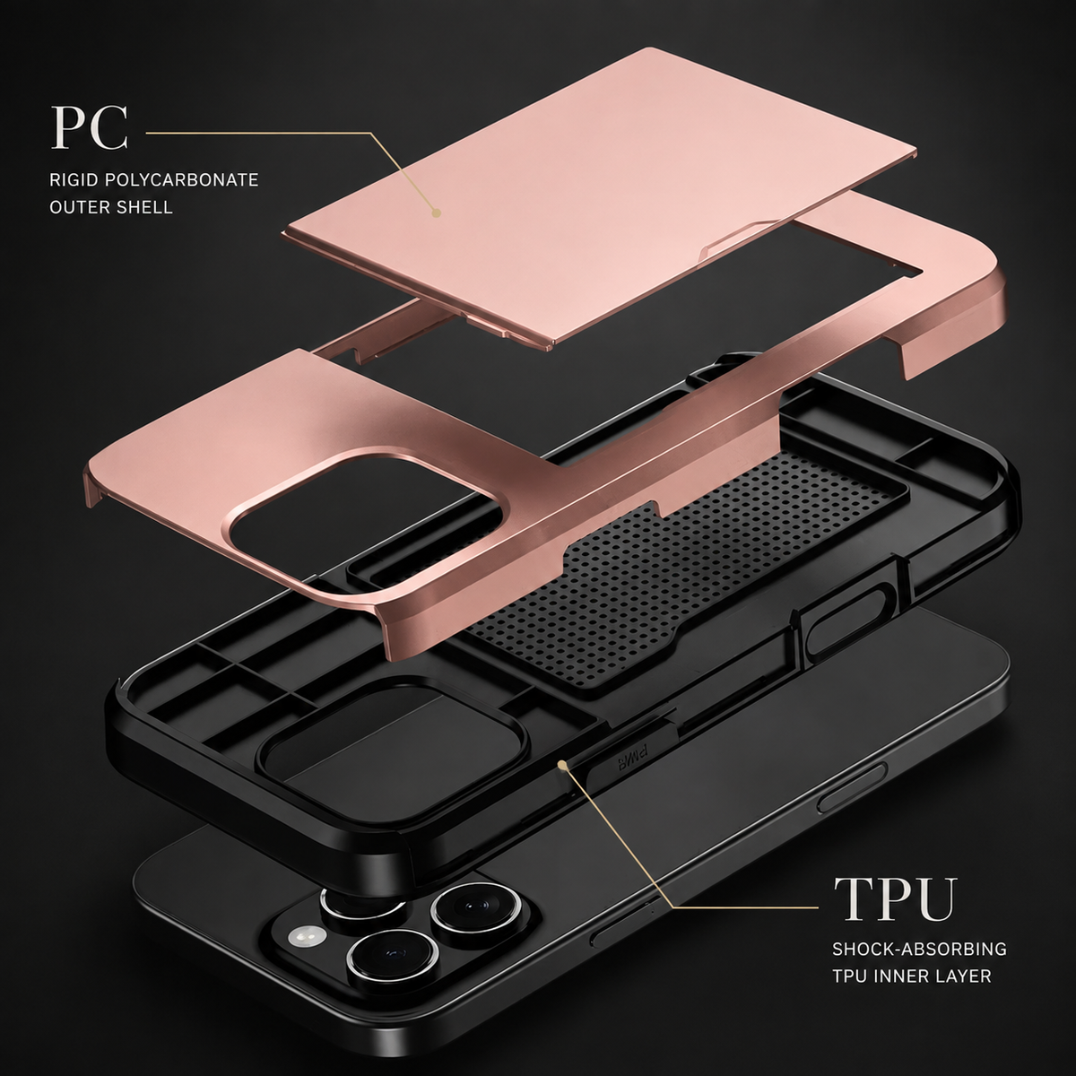 Premium iPhone Case MagSafe Rugged Slide Wallet Card Holder PC TPU Shockproof Protective Cover Anti Fingerprint Scratch Resistant Non Slip Armor Build