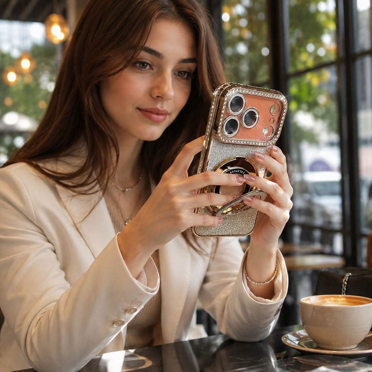 Premium iPhone Case MagSafe Transparent Diamond Glitter Magnetic Protective Cover Camera Lens Protection Kickstand Clear TPU Anti Scratch Slim Case