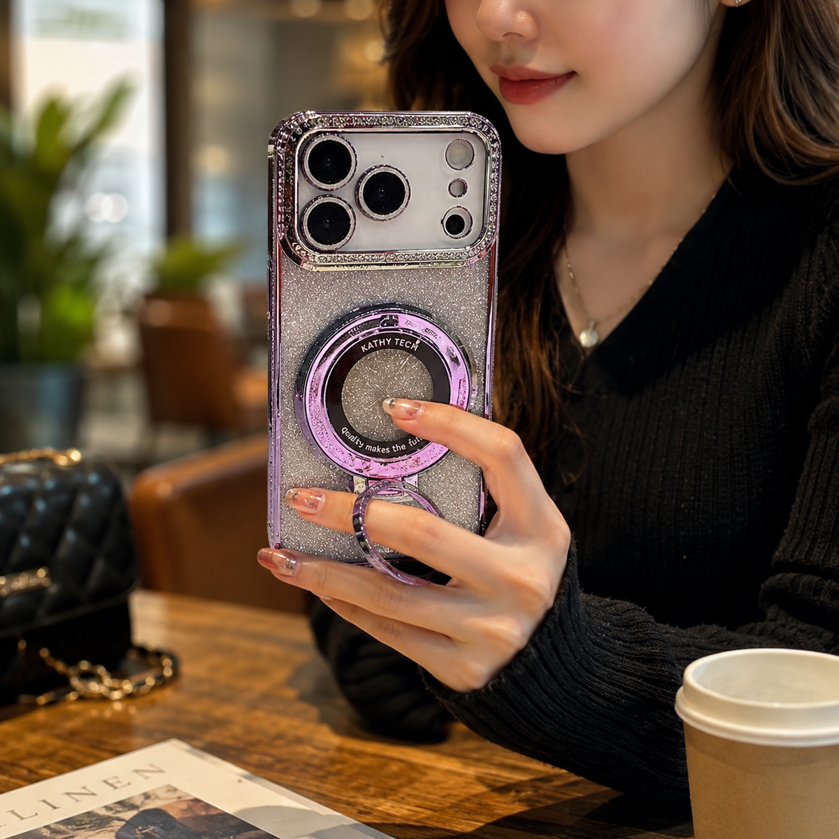 Premium iPhone Case MagSafe Transparent Diamond Glitter Magnetic Protective Cover Camera Lens Protection Kickstand Clear TPU Anti Scratch Slim Case