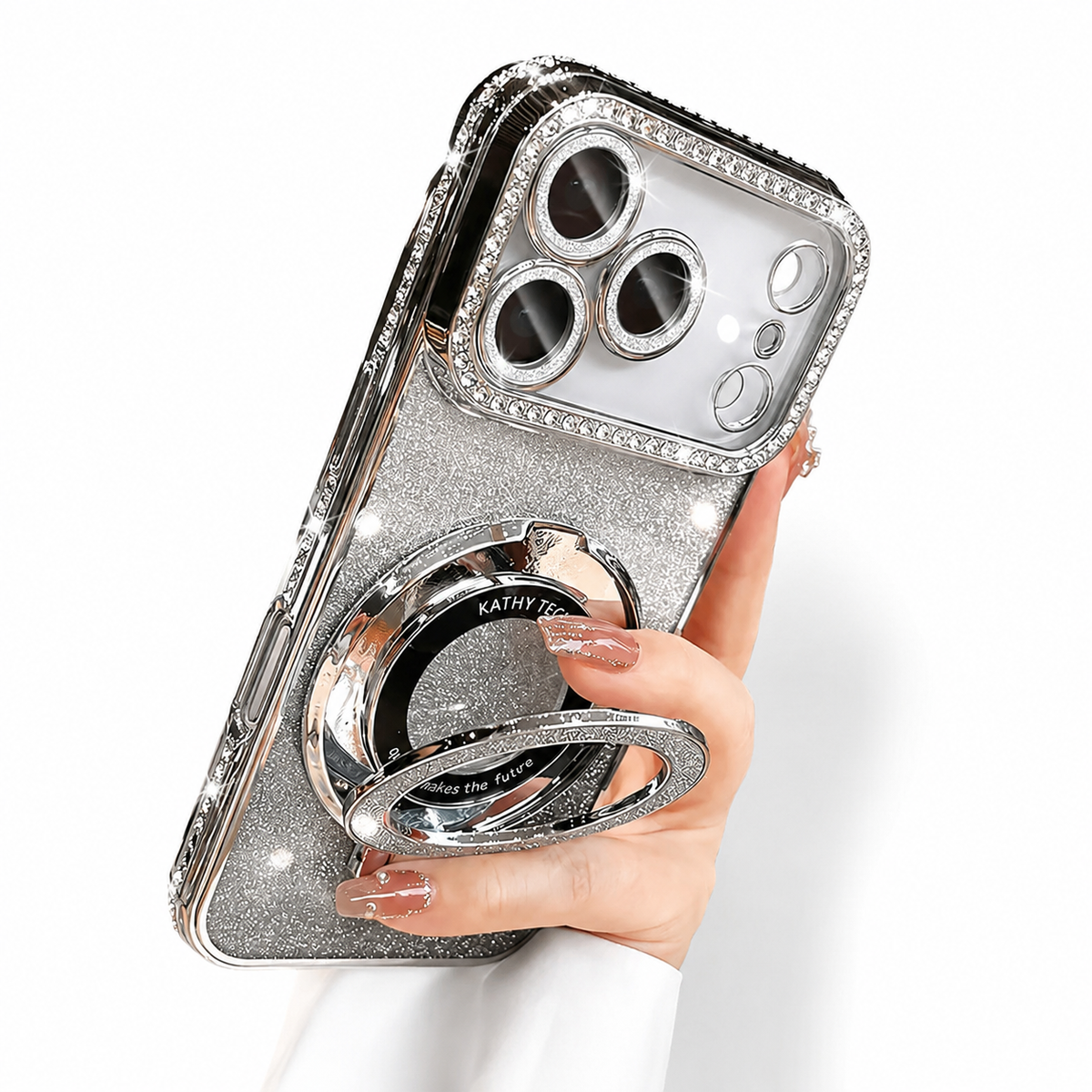 Premium iPhone Case MagSafe Transparent Diamond Glitter Magnetic Protective Cover Camera Lens Protection Kickstand Clear TPU Anti Scratch Slim Case
