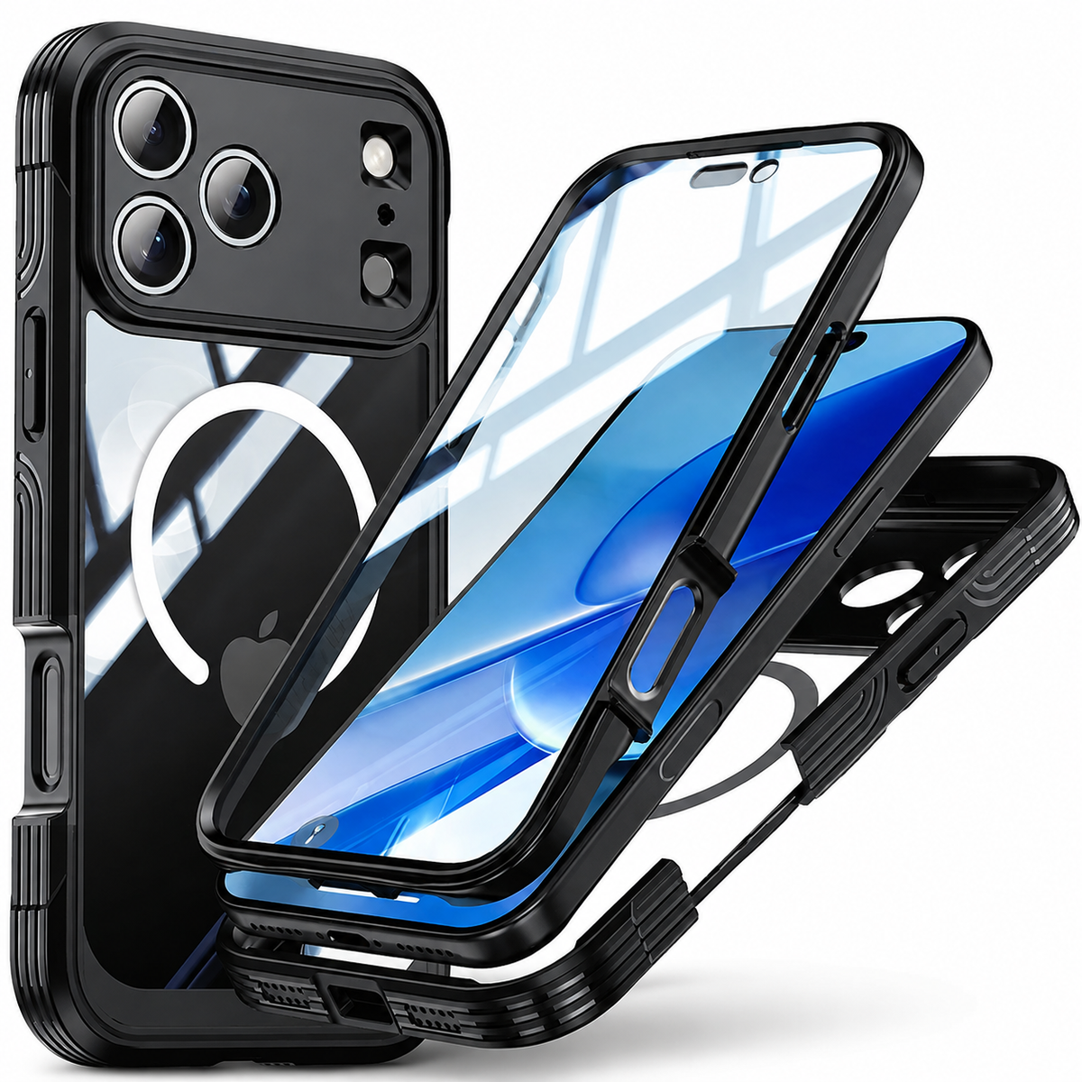 Premium iPhone Case MagSafe Transparent Full Coverage Shockproof TPU Protective Cover Wireless Charging Anti Scratch Magnetic Slim Clear Double-Sided