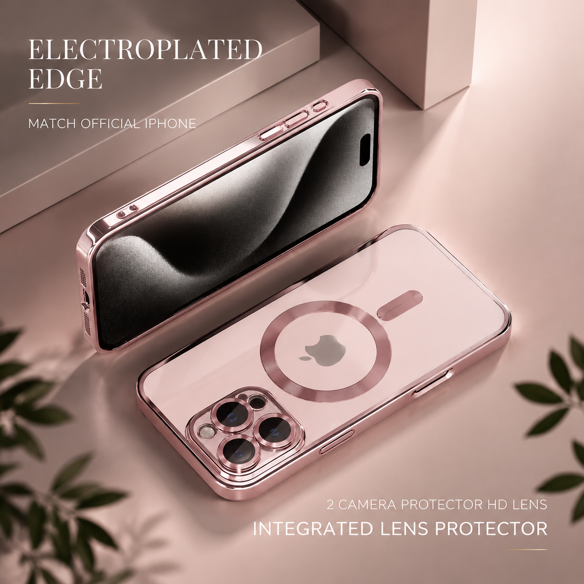 Premium iPhone Case MagSafe Transparent TPU Plated Camera Lens Protection Shockproof Anti Fingerprint Anti Scratch Magnetic Slim Half Wrapped Clear Cover