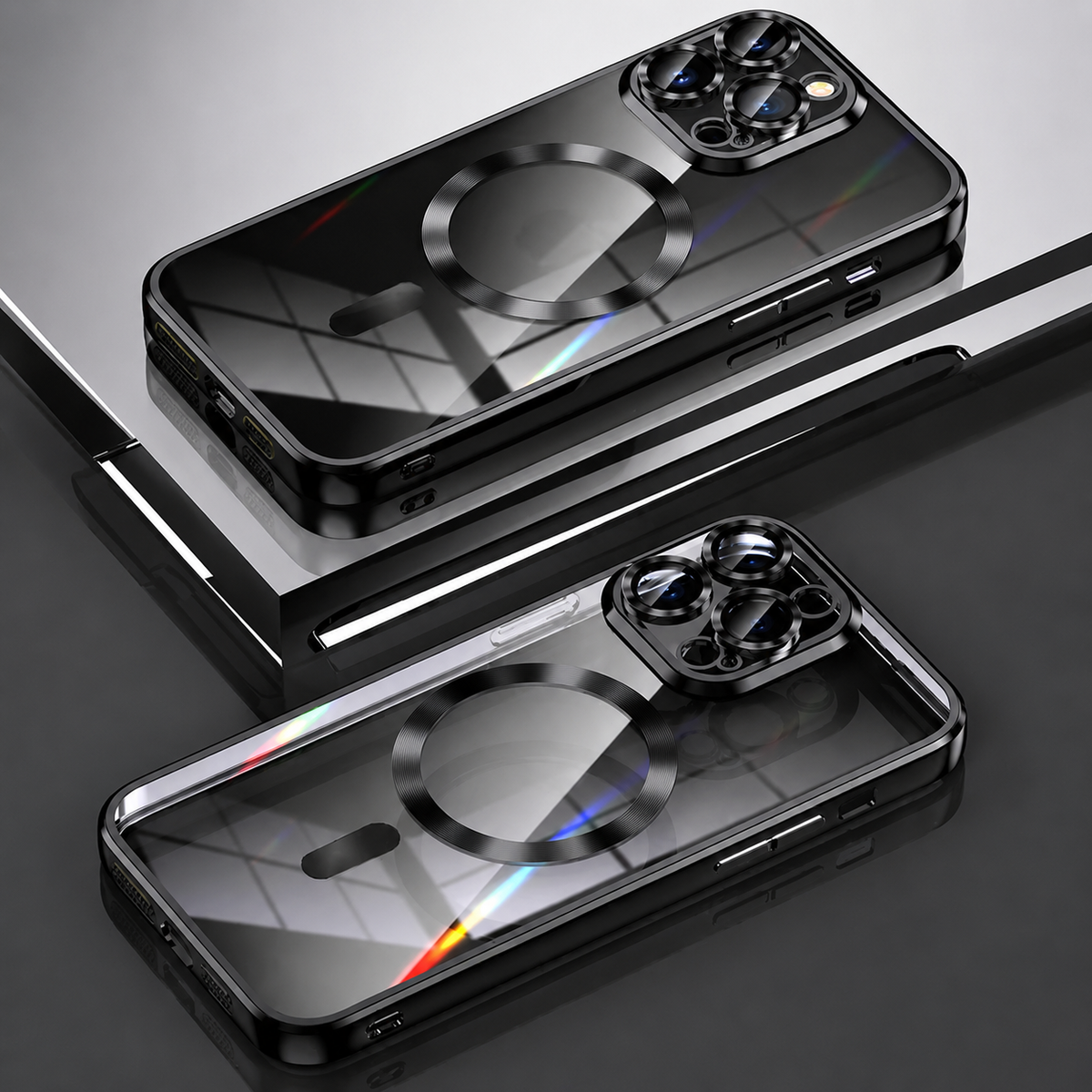 Premium iPhone Case MagSafe Transparent TPU Plated Camera Lens Protection Shockproof Anti Fingerprint Anti Scratch Magnetic Slim Half Wrapped Clear Cover