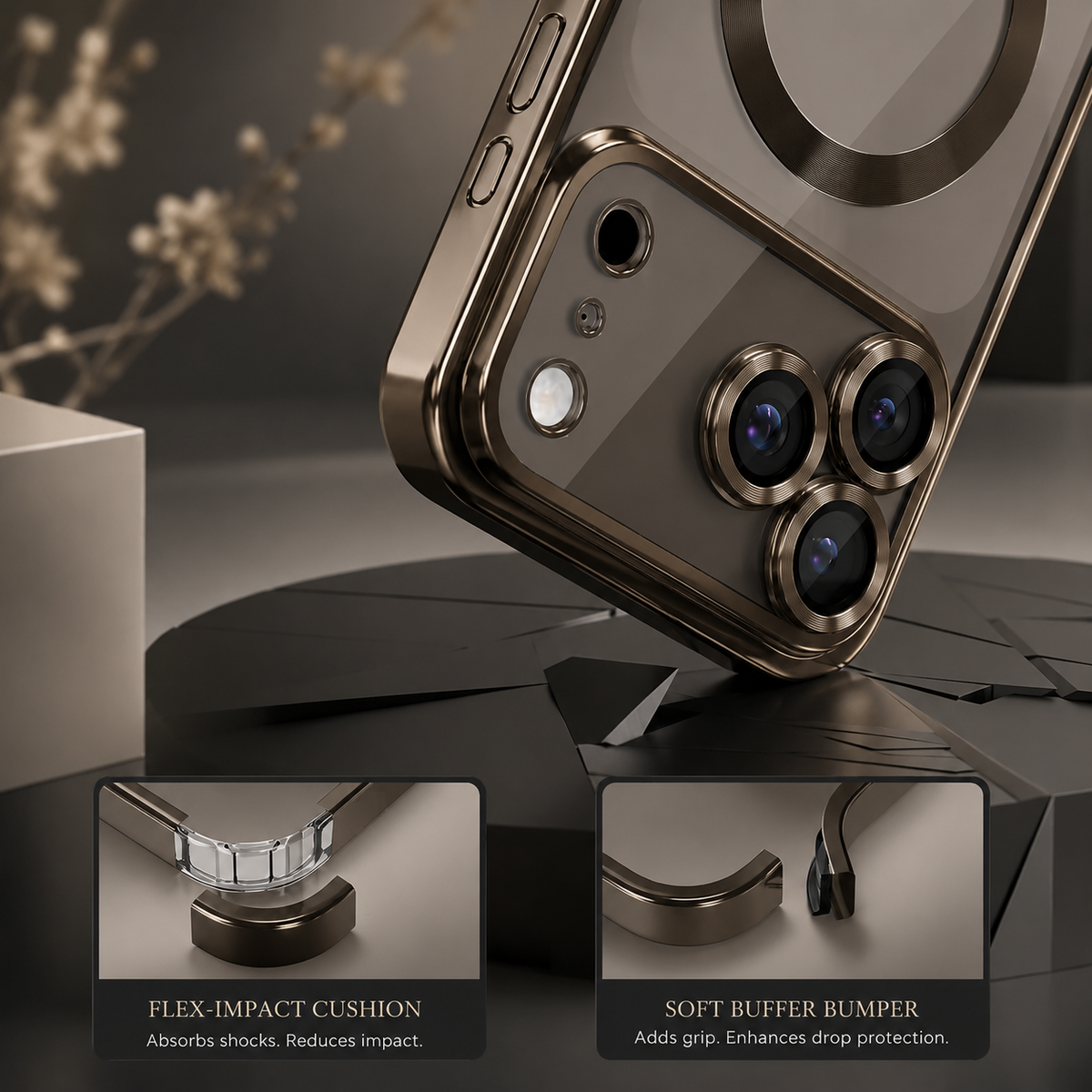 Premium iPhone Case MagSafe Transparent TPU Plated Camera Lens Protection Shockproof Anti Fingerprint Anti Scratch Magnetic Slim Half Wrapped Clear Cover