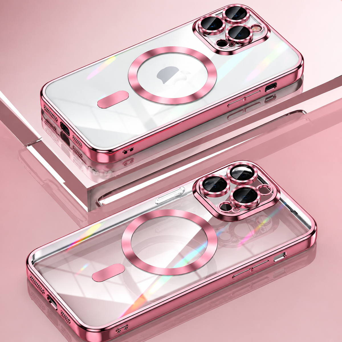 Premium iPhone Case MagSafe Transparent TPU Plated Camera Lens Protection Shockproof Anti Fingerprint Anti Scratch Magnetic Slim Half Wrapped Clear Cover