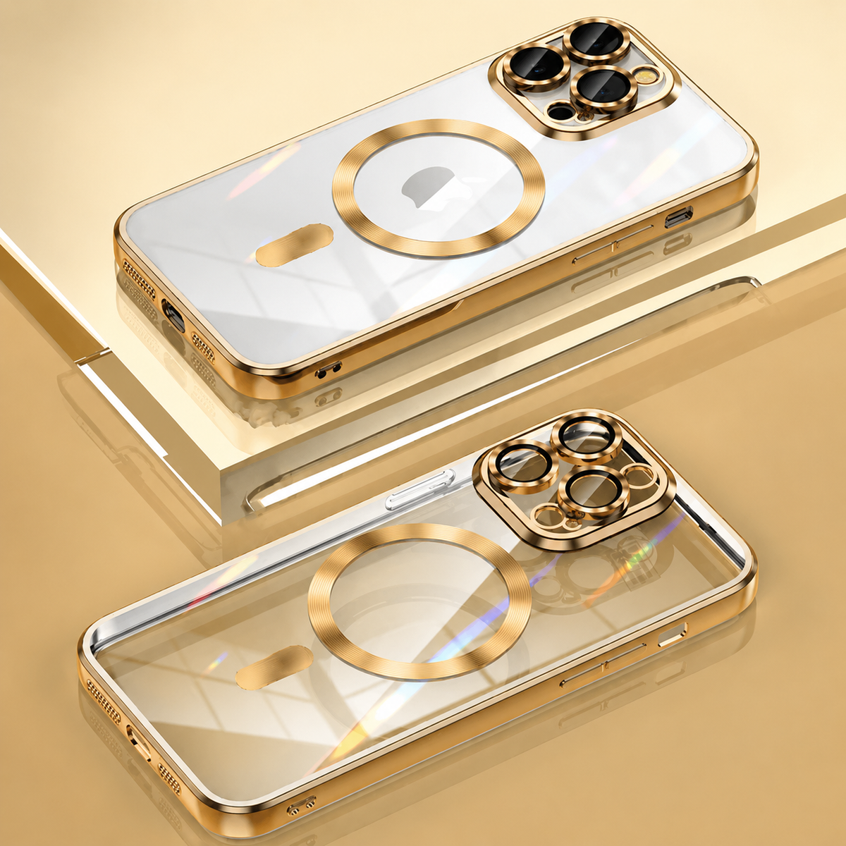 Premium iPhone Case MagSafe Transparent TPU Plated Camera Lens Protection Shockproof Anti Fingerprint Anti Scratch Magnetic Slim Half Wrapped Clear Cover