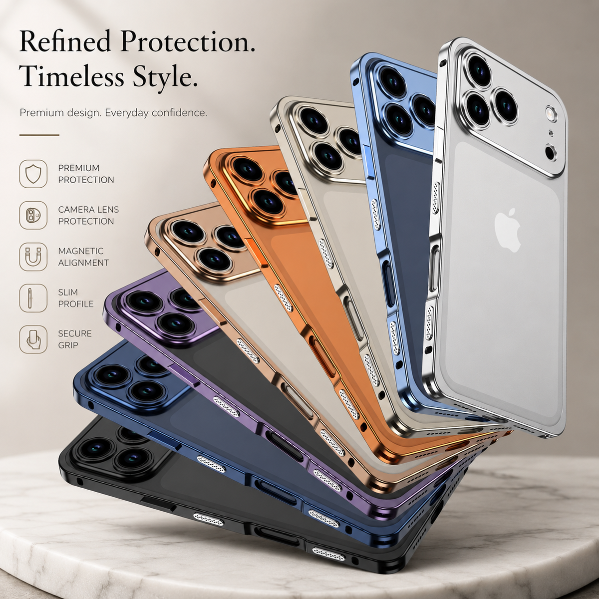 Premium iPhone Case MagSafe Ultra Thin Aluminum Metal Bumper Magnetic Protective Frame Anti Scratch Anti Fingerprint Matte Non Slip Slim Lightweight Cover