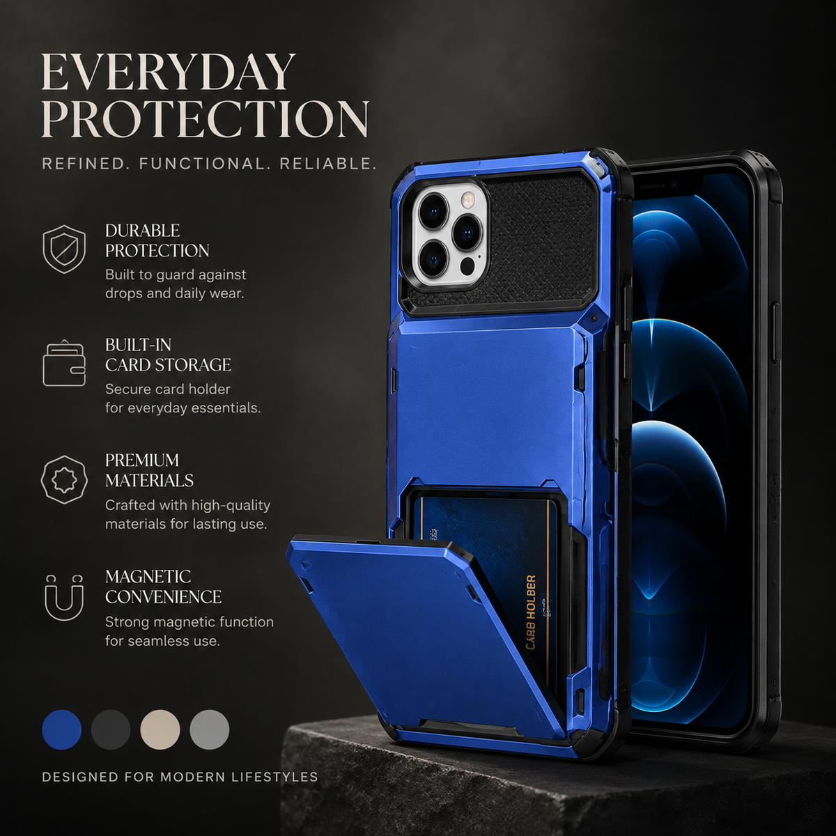 Premium iPhone Case MagSafe Wallet Card Holder Shockproof Camera Protection Slim Full Coverage Protective Cover Magnetic Charging Compact Design Daily