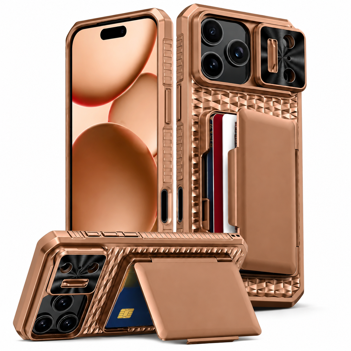 Premium iPhone Case MagSafe Wallet Card Holder Sliding Camera Cover RFID Blocking Shockproof Kickstand Dual Layer Protective Cover Full Protection Fit