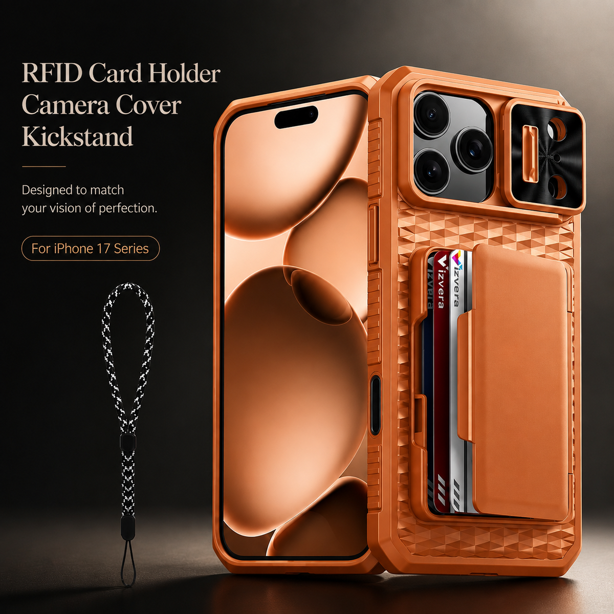 Premium iPhone Case MagSafe Wallet Card Holder Sliding Camera Cover RFID Blocking Shockproof Kickstand Dual Layer Protective Cover Full Protection Fit