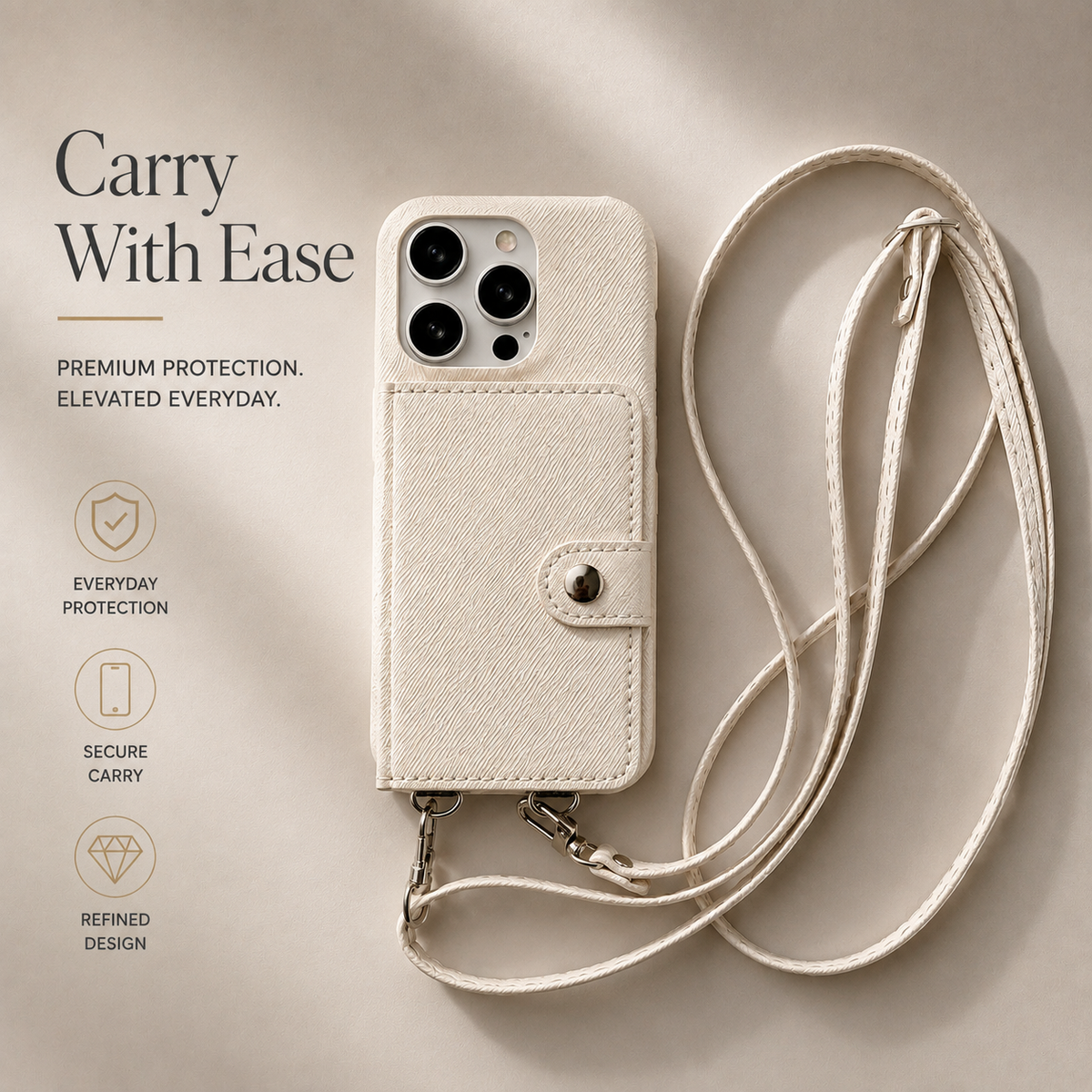 Premium iPhone Case MagSafe Wallet Crossbody PU Leather Card Holder Shockproof RFID Blocking Magnetic Flip Cover Shoulder Strap Full Protection Design
