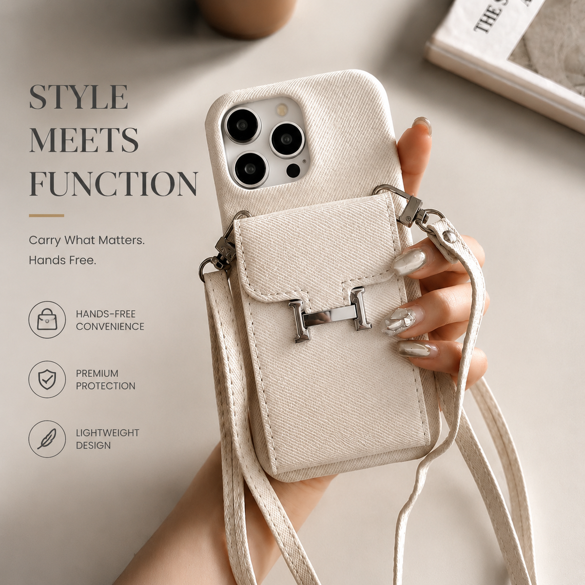 Premium iPhone Case MagSafe Wallet Crossbody PU Leather Card Holder Shockproof RFID Blocking Magnetic Flip Cover Shoulder Strap Full Protection Design