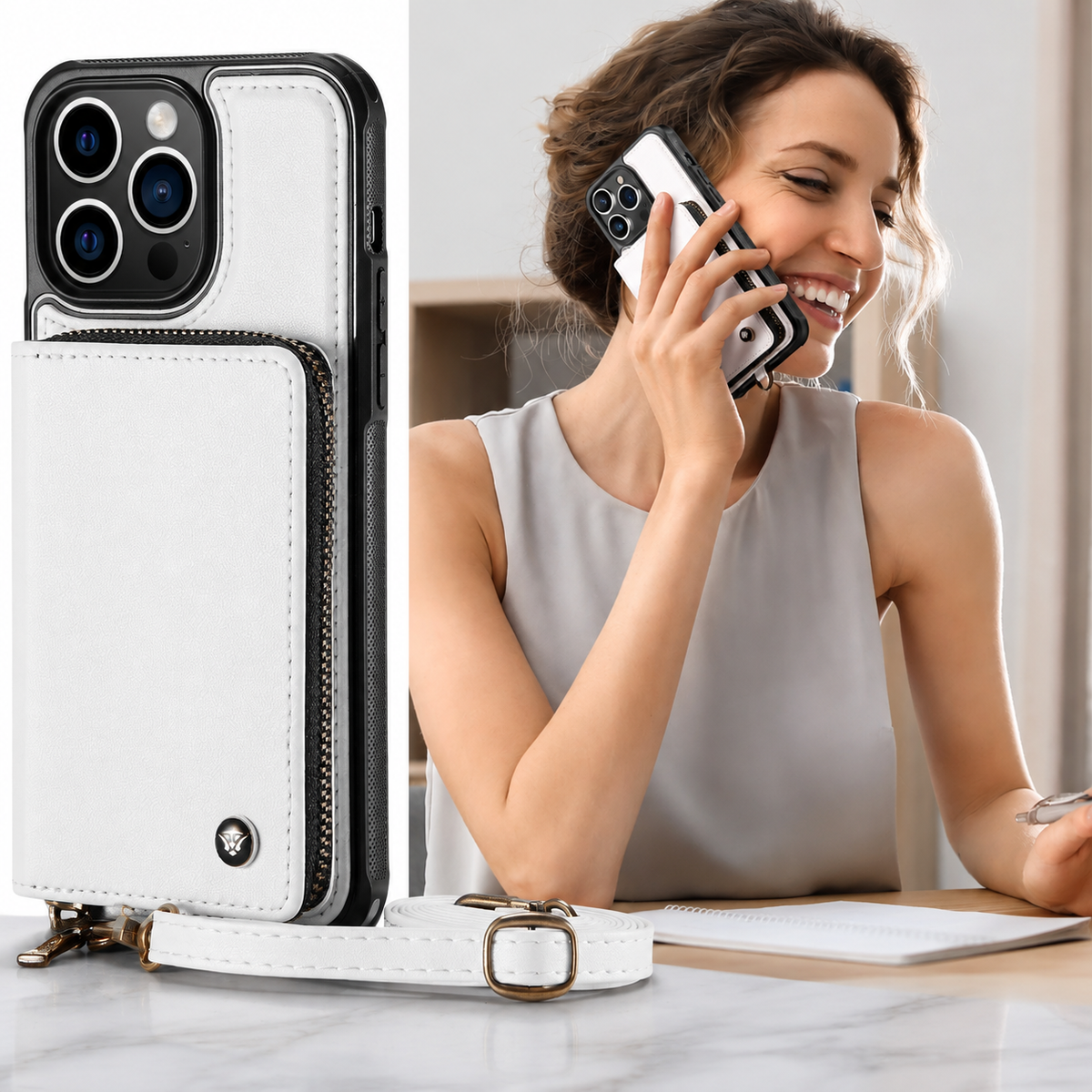 Premium iPhone Case MagSafe Wallet Leather Crossbody Card Holder Stand Shockproof Protective Cover Camera Lens Protection Slim Design Phone Chain Grip