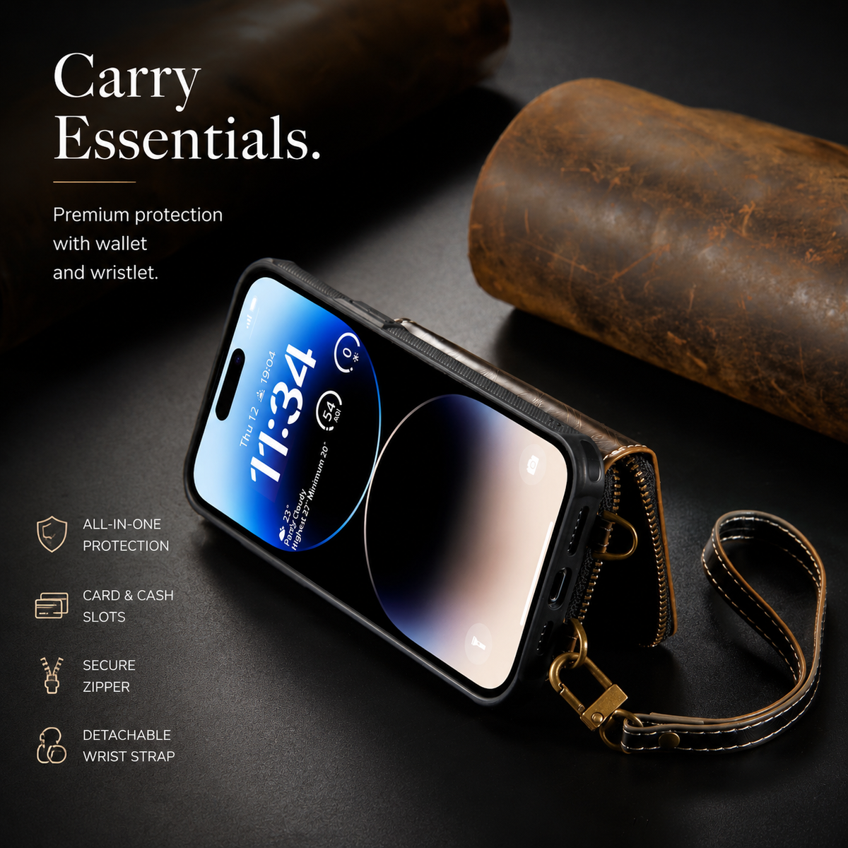 Premium iPhone Case MagSafe Wallet Leather Crossbody Card Holder Stand Shockproof Protective Cover Camera Lens Protection Slim Design Phone Chain Grip