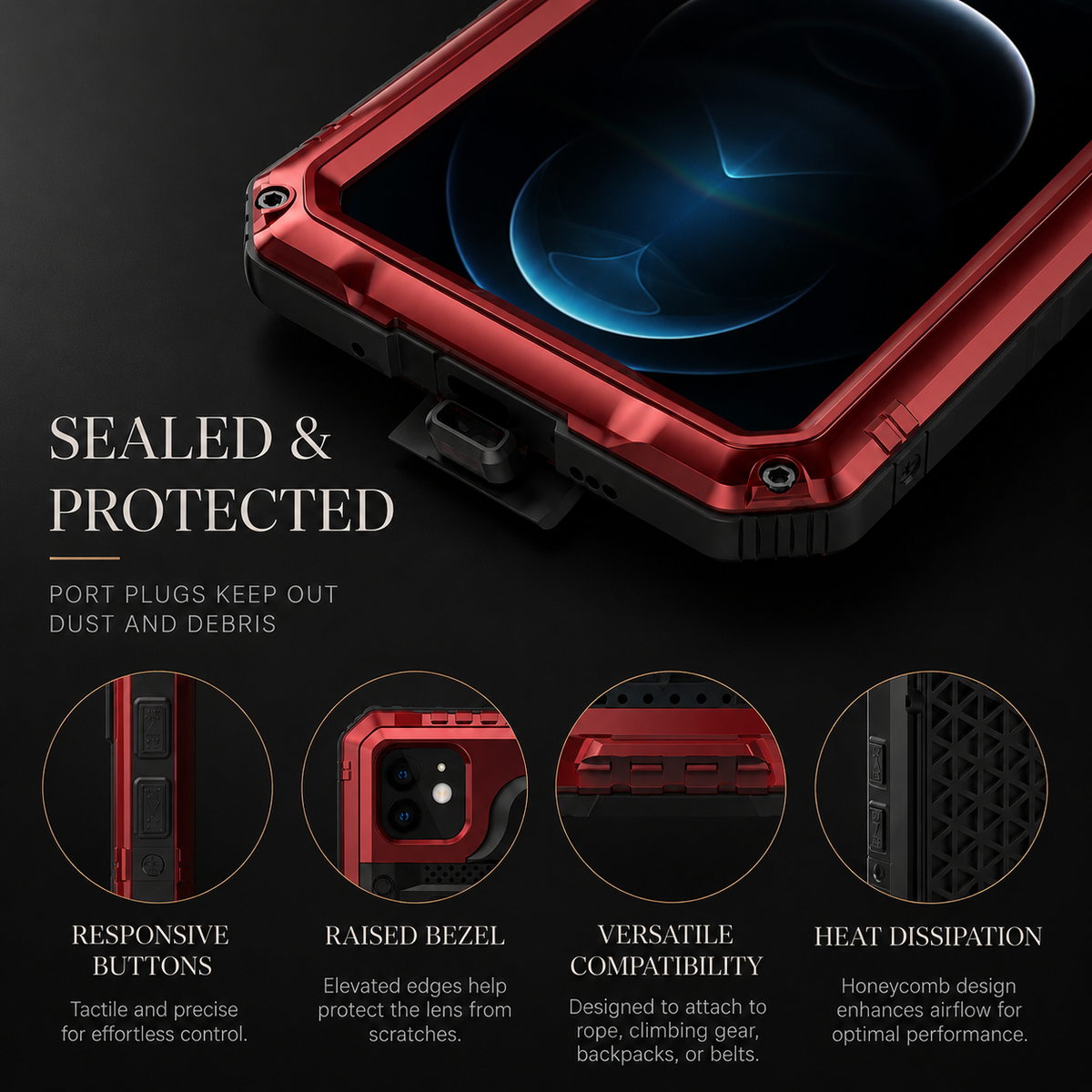 Premium iPhone Case MagSafe Waterproof Aluminum Armor Shockproof Full Body Camera Lens Protection Dustproof Sealed Rugged Protective Cover Design Slim
