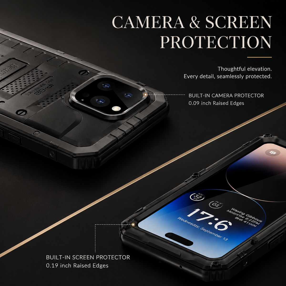 Premium iPhone Case MagSafe Waterproof Aluminum Armor Shockproof Full Body Camera Lens Protection Dustproof Sealed Rugged Protective Cover Design Slim