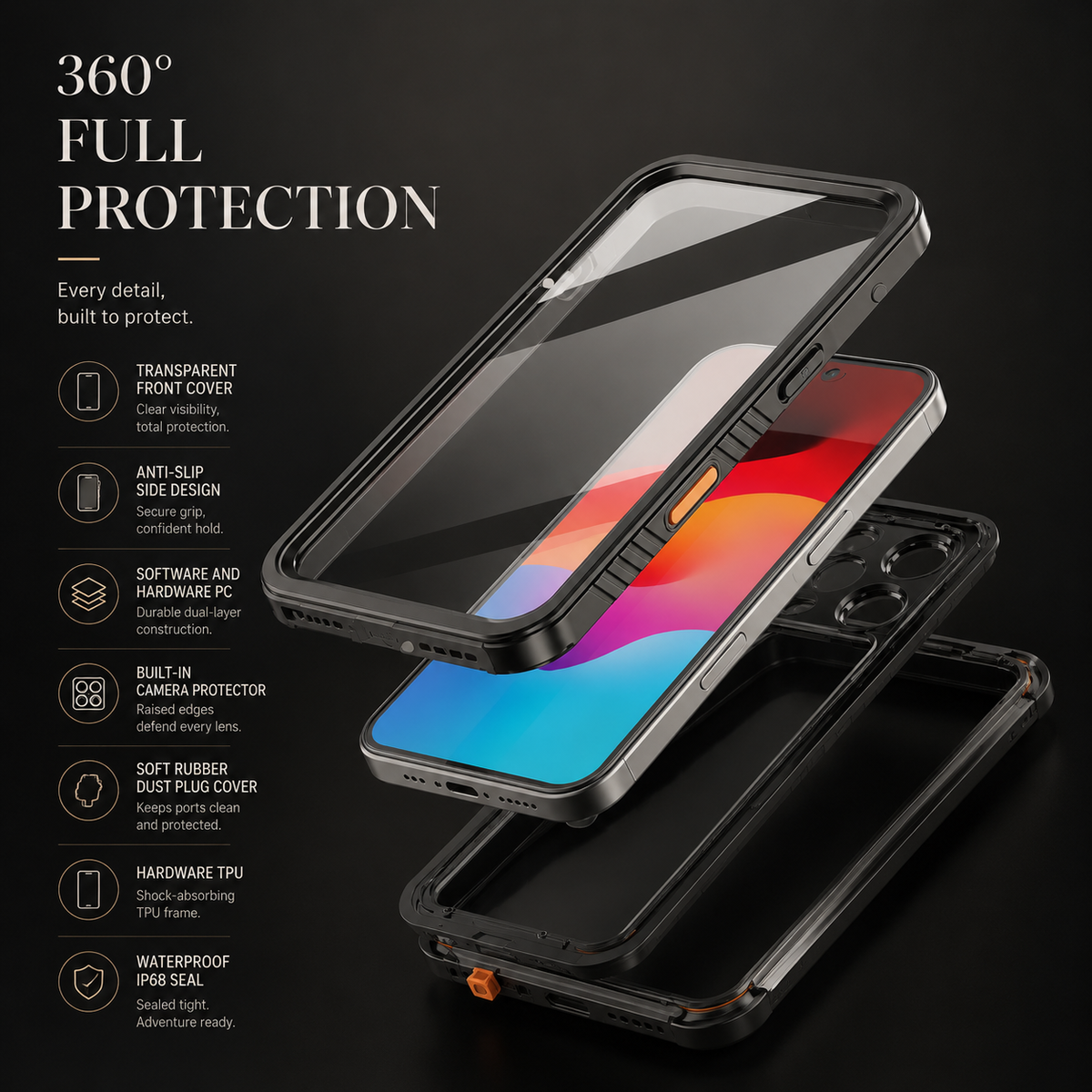 Premium iPhone Case MagSafe Waterproof Built In Screen Protection Shockproof Dustproof Full Body Protective Cover Sealed Rugged Heavy Duty Case Design