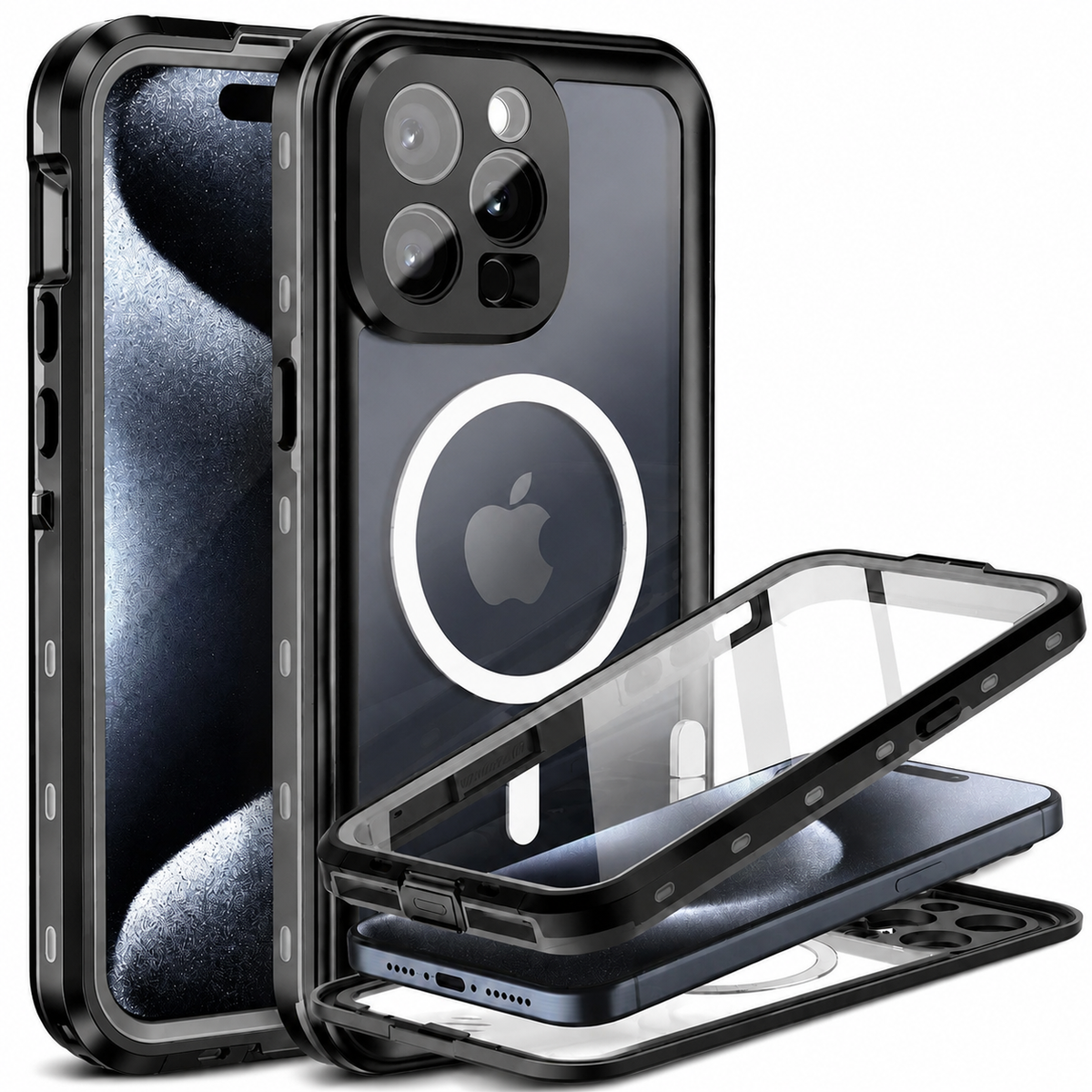 Premium iPhone Case MagSafe Waterproof IP68 Sealed Cover Shockproof 360° Full Body Protection Camera Screen Guard Rugged Outdoor Protective Design Use