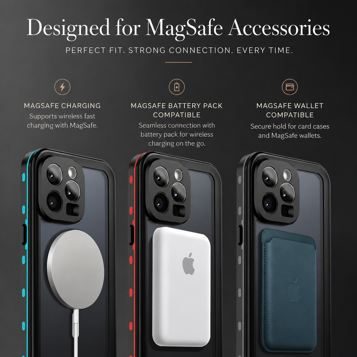 Premium iPhone Case MagSafe Waterproof IP68 Shockproof 360 Full Body Sealed Protective Cover Camera Lens Dustproof Anti Scratch Magnetic Slim Design Qi