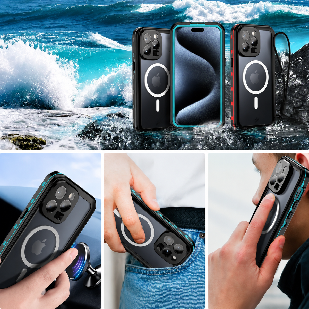 Premium iPhone Case MagSafe Waterproof IP68 Shockproof 360 Full Body Sealed Protective Cover Camera Lens Dustproof Anti Scratch Magnetic Slim Design Qi