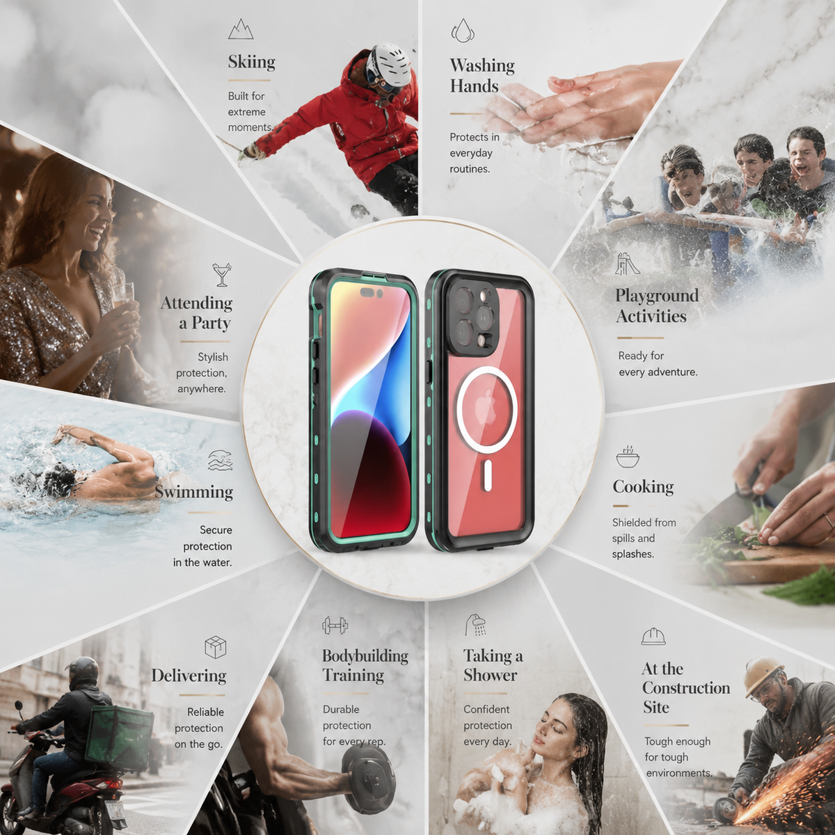 Premium iPhone Case MagSafe Waterproof Shockproof IP68 Sealed Body Cover Camera Lens Protection Transparent Dustproof Rugged Protective Design Surface