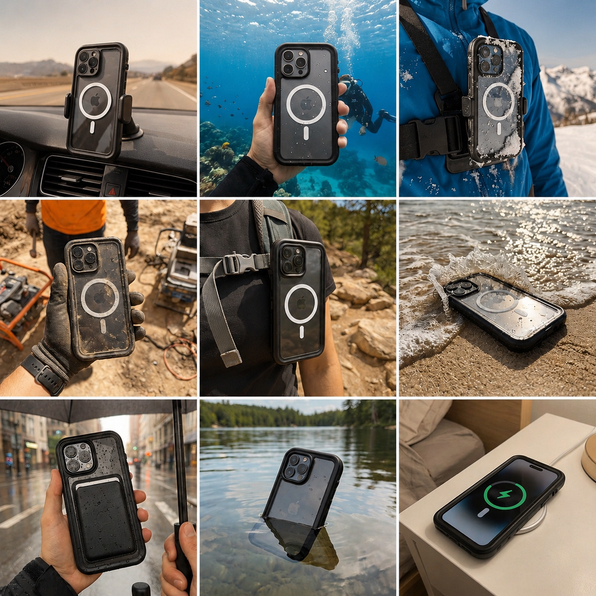 Premium iPhone Case MagSafe Waterproof Shockproof IP68 Sealed Body Cover Camera Lens Protection Transparent Dustproof Rugged Protective Design Surface