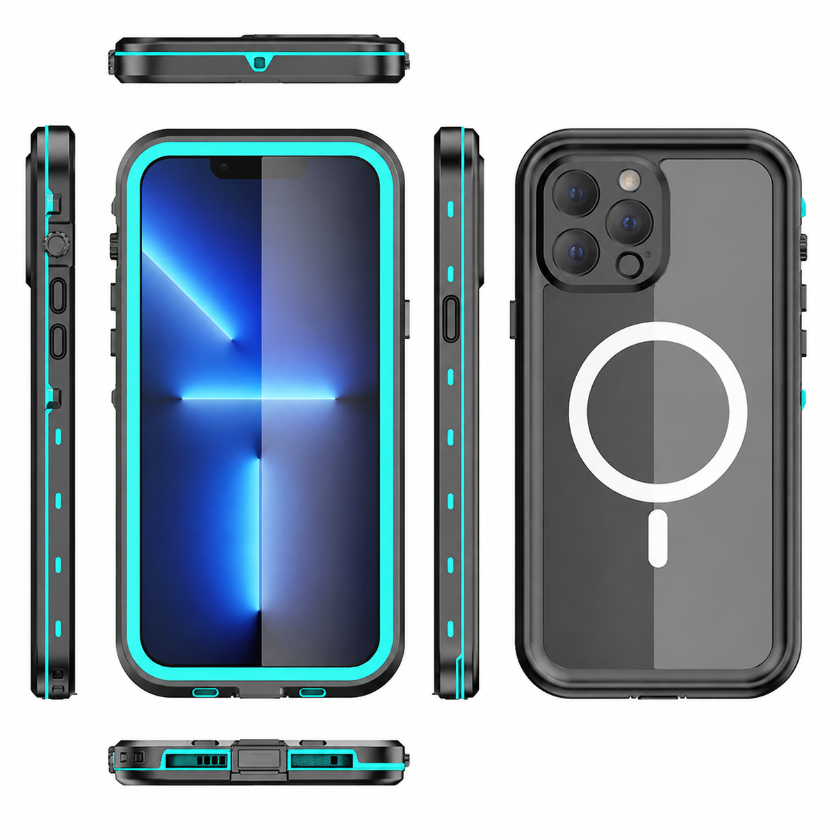 Premium iPhone Case MagSafe Waterproof Shockproof IP68 Sealed Body Cover Camera Lens Protection Transparent Dustproof Rugged Protective Design Surface