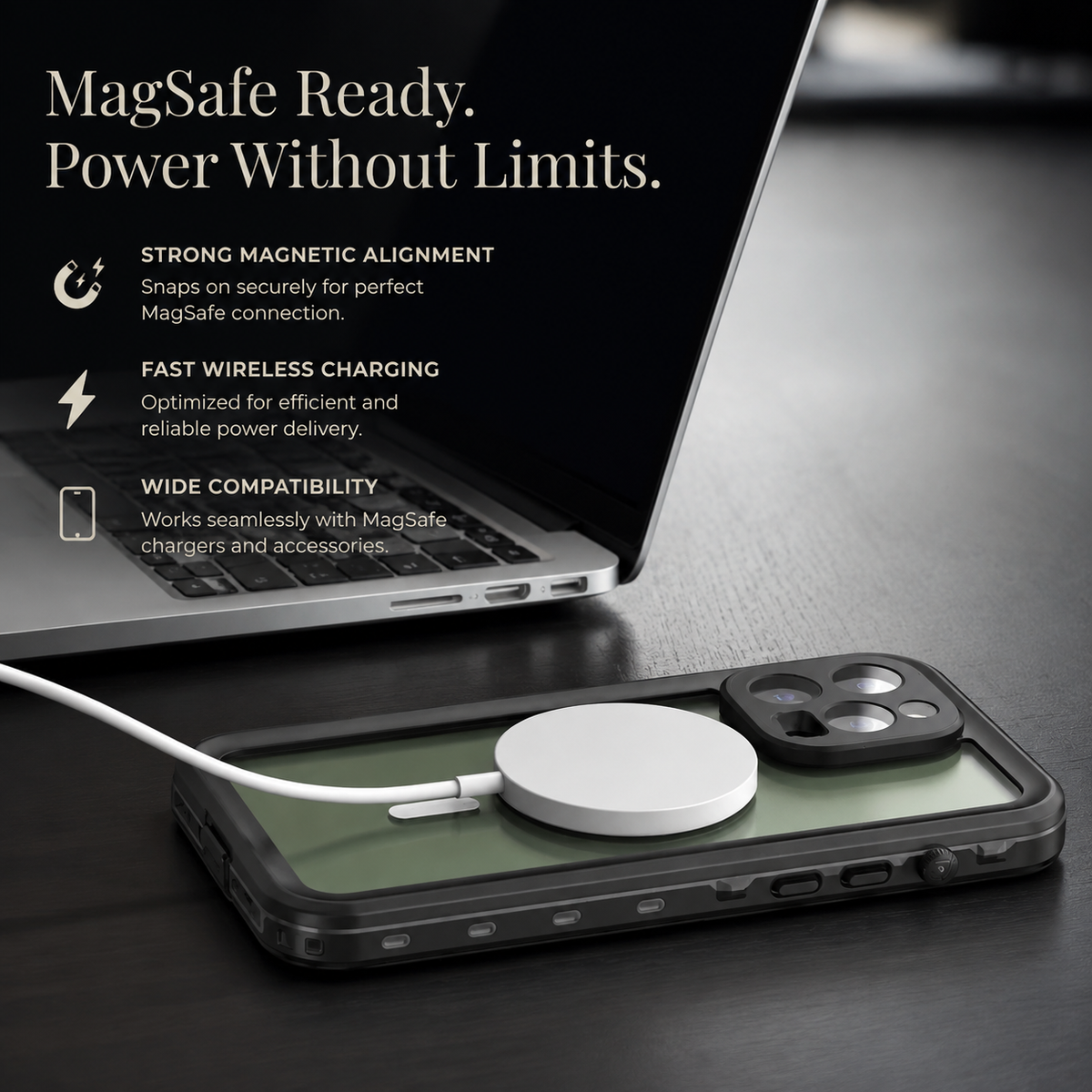 Premium iPhone Case MagSafe Waterproof Shockproof IP68 Sealed Body Cover Camera Lens Protection Transparent Dustproof Rugged Protective Design Surface