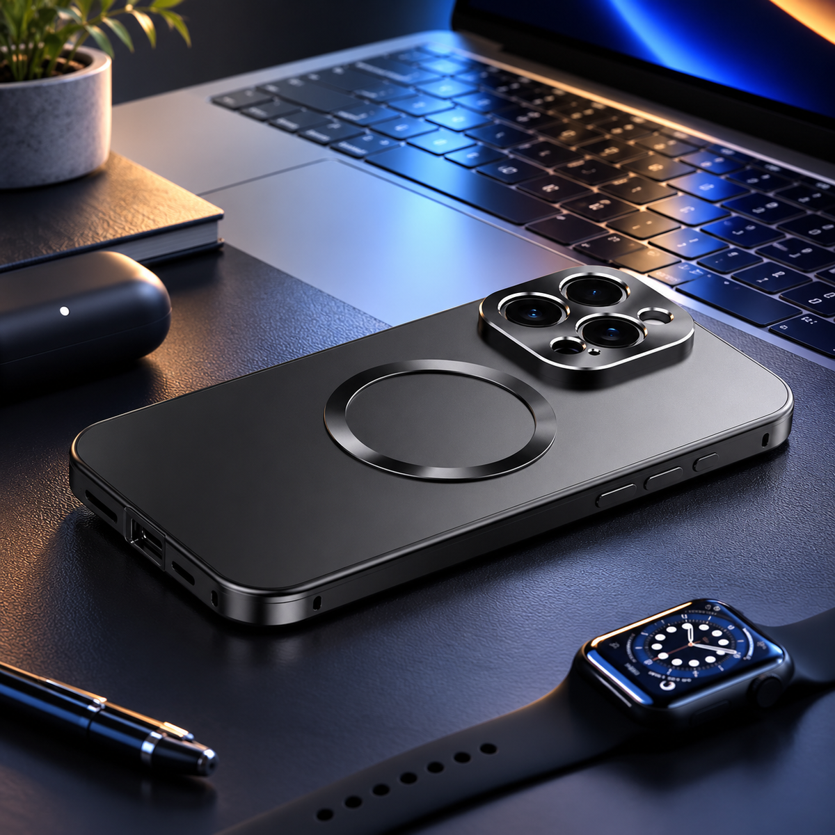 Premium iPhone Case Magnetic Aluminum Alloy Frame Frosted PC Backplate Ultra Thin Shockproof Anti Scratch Anti Fingerprint Matte Protective Cover