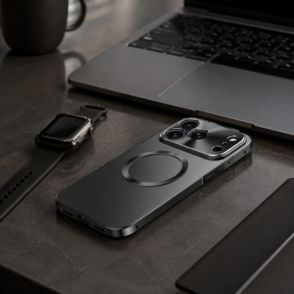 Premium iPhone Case Magnetic Aluminum Alloy Frame Frosted PC Backplate Ultra Thin Shockproof Anti Scratch Matte Non Slip Protective Cover