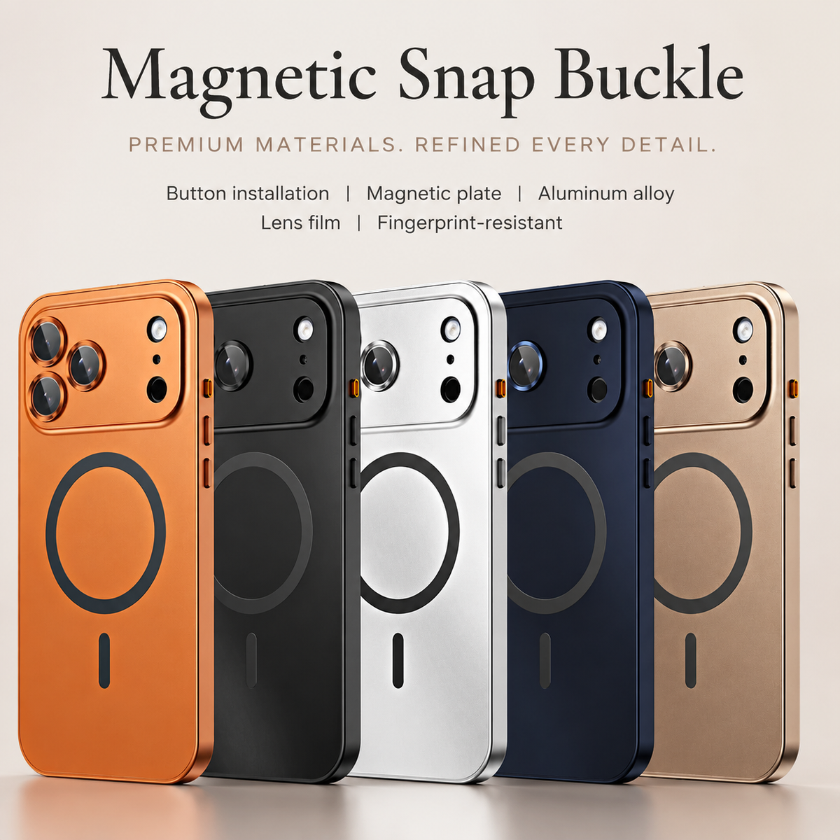 Premium iPhone Case Magnetic Aluminum Alloy Frame Hard PC Back Cover MagSafe Compatible Shockproof Matte Anti Fingerprint Slim Protective Design