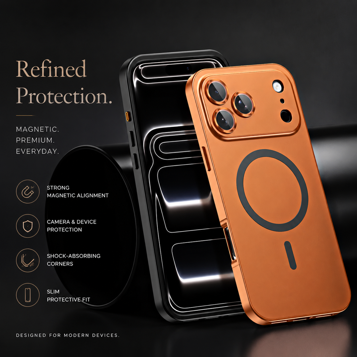 Premium iPhone Case Magnetic Aluminum Alloy Frame Hard PC Back Cover MagSafe Compatible Shockproof Matte Anti Fingerprint Slim Protective Design
