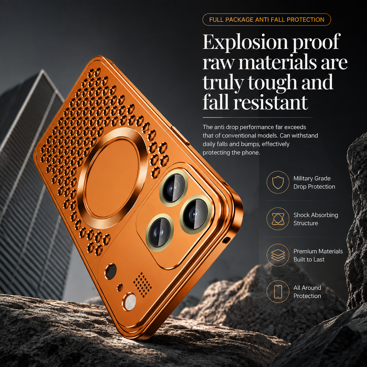 Premium iPhone Case Magnetic Aluminum Alloy Frame Shockproof Protective Cover Heat Dissipation Metal Design Camera Lens Guard Anti Fall Slim Lightweight