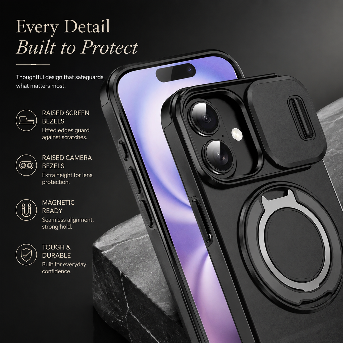 Premium iPhone Case Magnetic Bracket Shockproof PC Acrylic Heavy Duty Rugged Armor Anti Scratch Anti Fingerprint Non Slip Stand Protective Cover