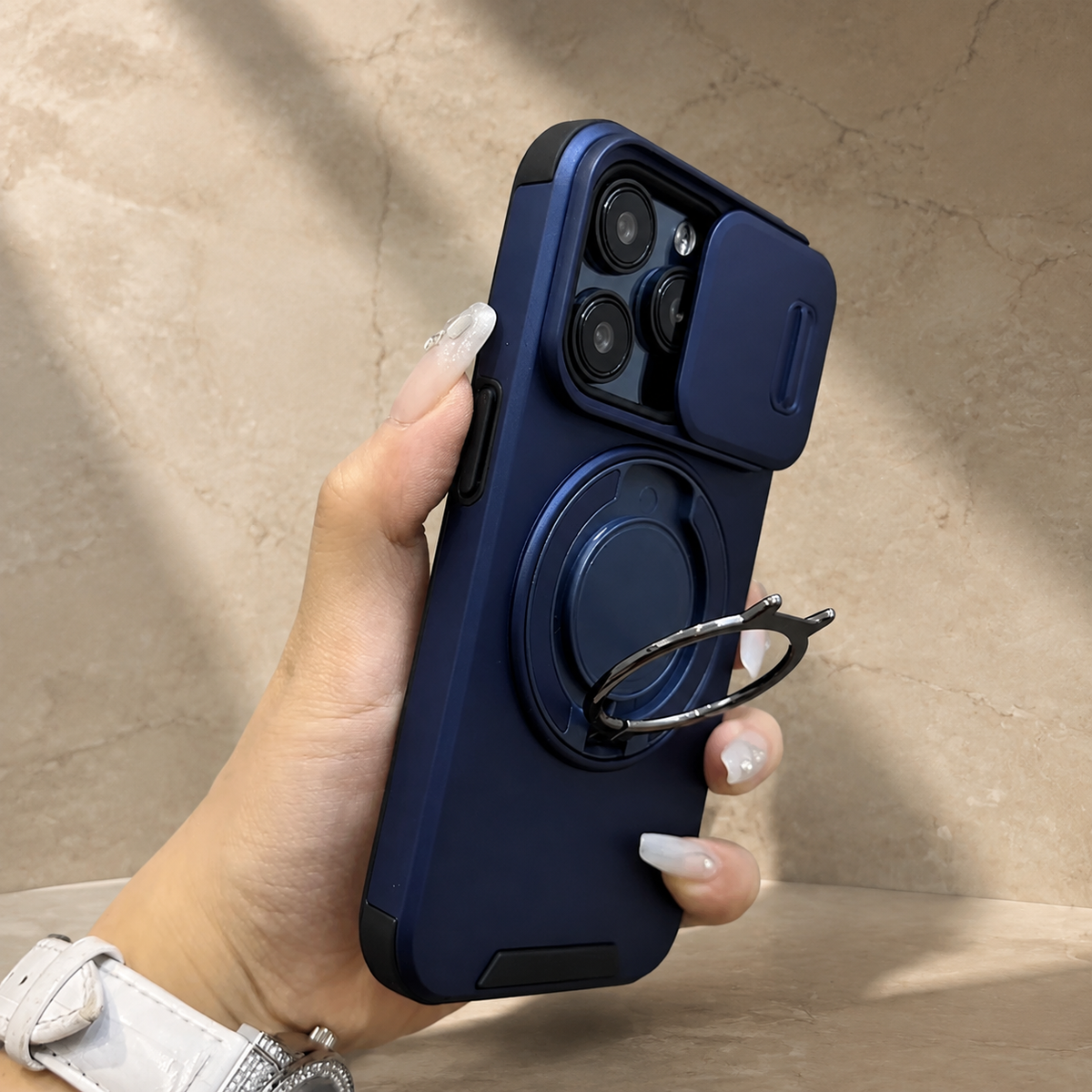Premium iPhone Case Magnetic Bracket Shockproof PC Acrylic Heavy Duty Rugged Armor Anti Scratch Anti Fingerprint Non Slip Stand Protective Cover